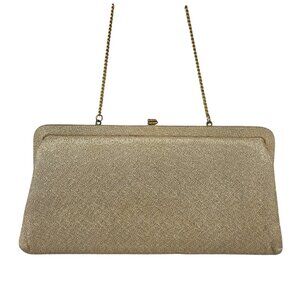Vintage Gold Mesh Evening Clutch Bag With Chain Strap‎